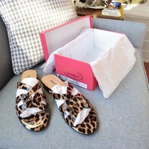 Vaneli Brig Camel Leo PATENT Slide Sandal